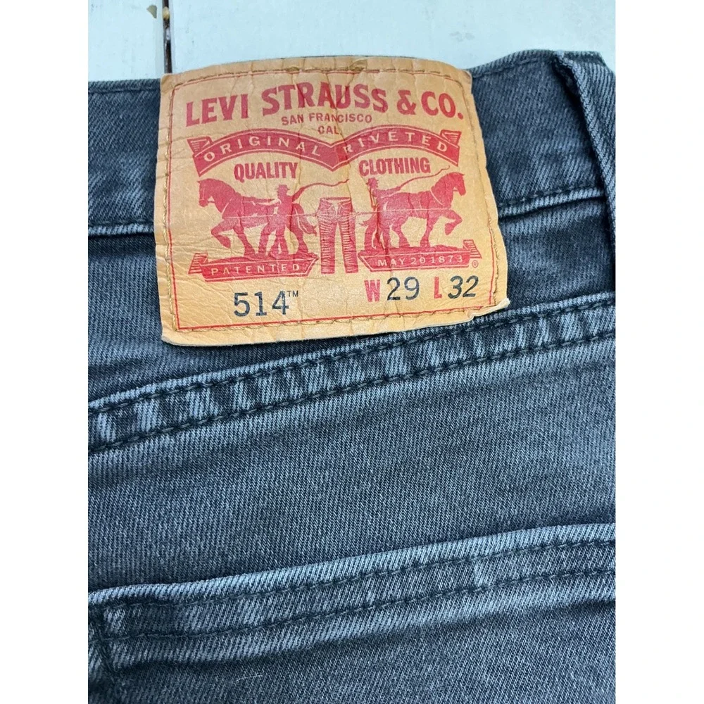 Levis 514 Mens Straight Fit Jeans Black Faded Denim 30x31 00514-0730 Cotton